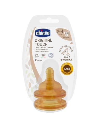 CHICCO Original Touch Θηλή από Καουτσούκ Ρυθμιζόμενης Ροής 2-4m+ 2τμχ