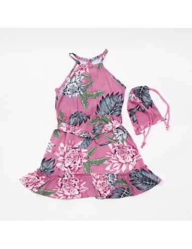 TRAX Φόρεμα Φλοράλ Ροζ με Πουγκί